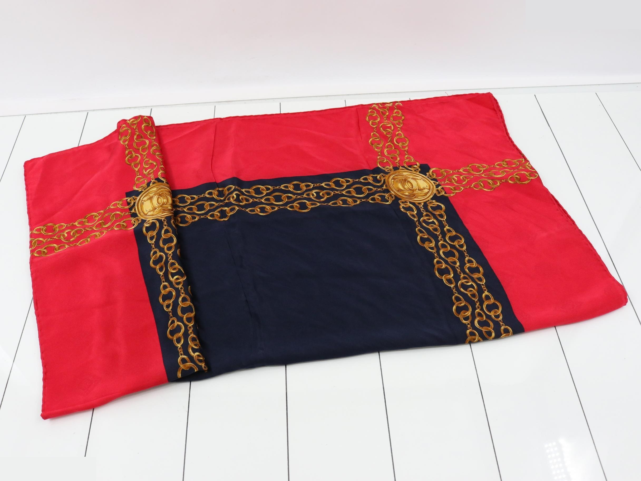 Scarf, red, navy, silk — view 3
