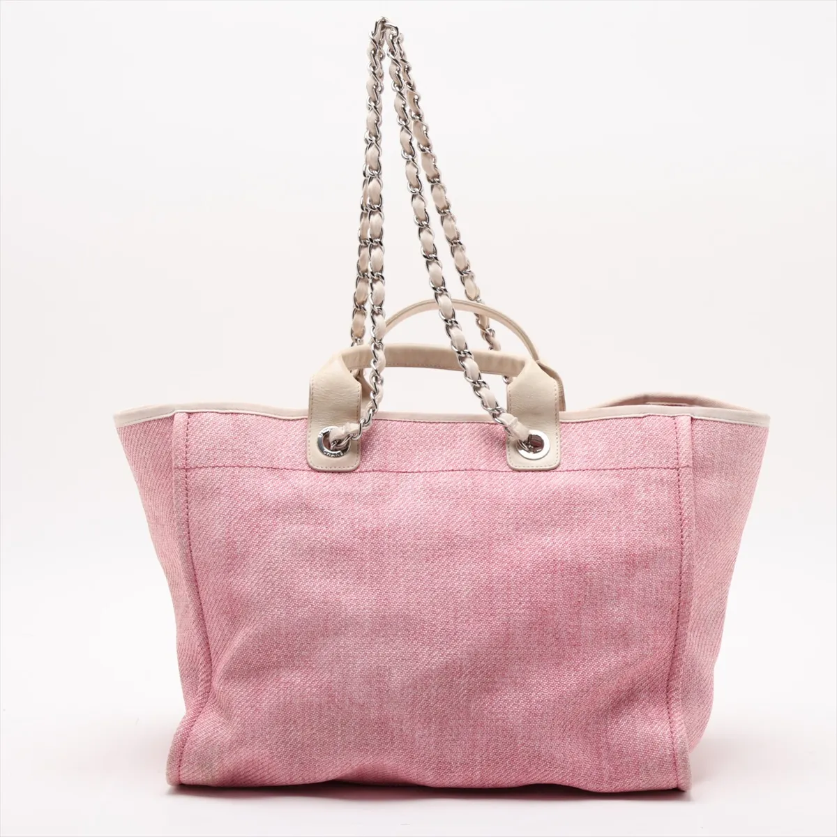 Deauville GM Tweed x Leather 2-Way Tote Bag, Pink, Silver Hardware — view 2