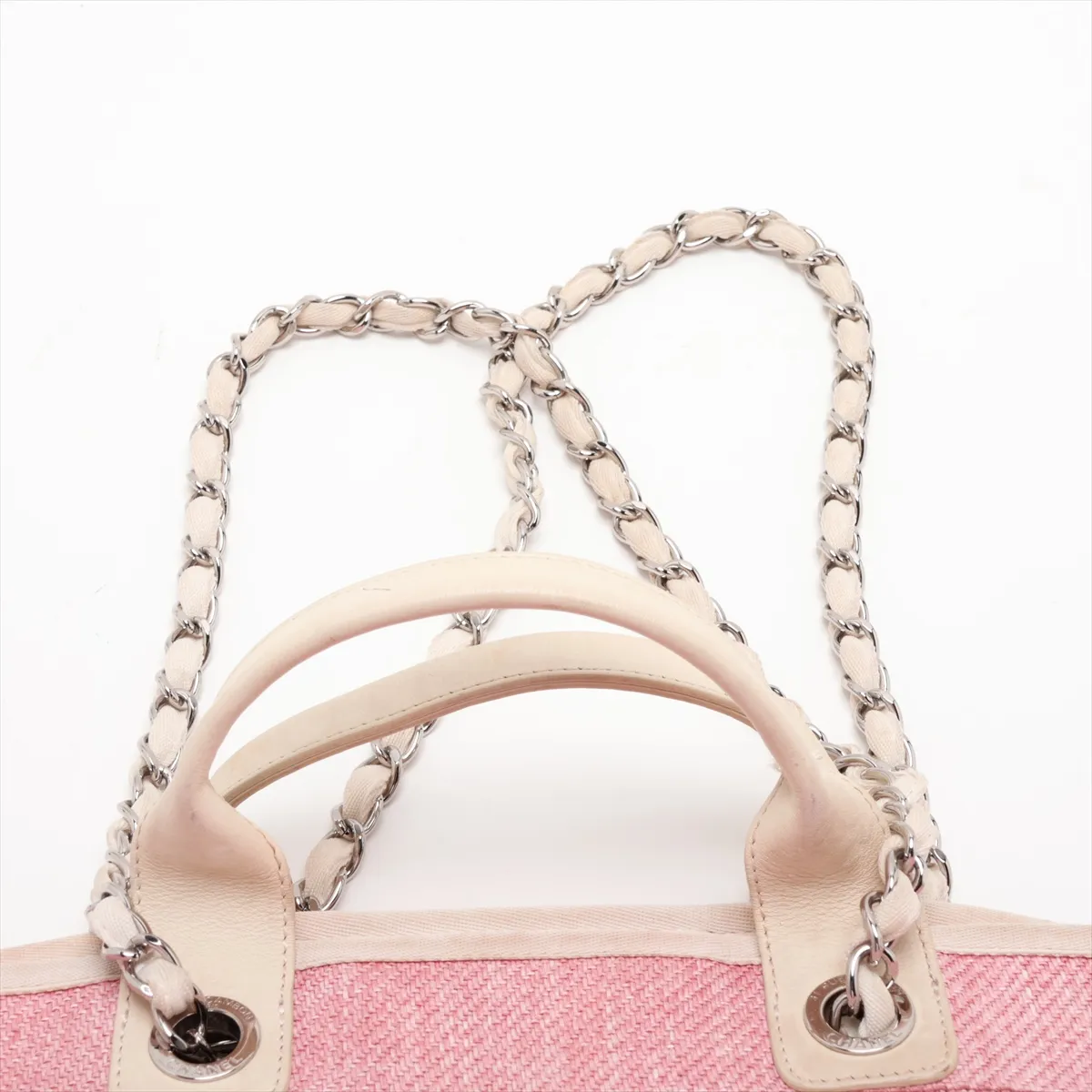 Deauville GM Tweed x Leather 2-Way Tote Bag, Pink, Silver Hardware — view 6