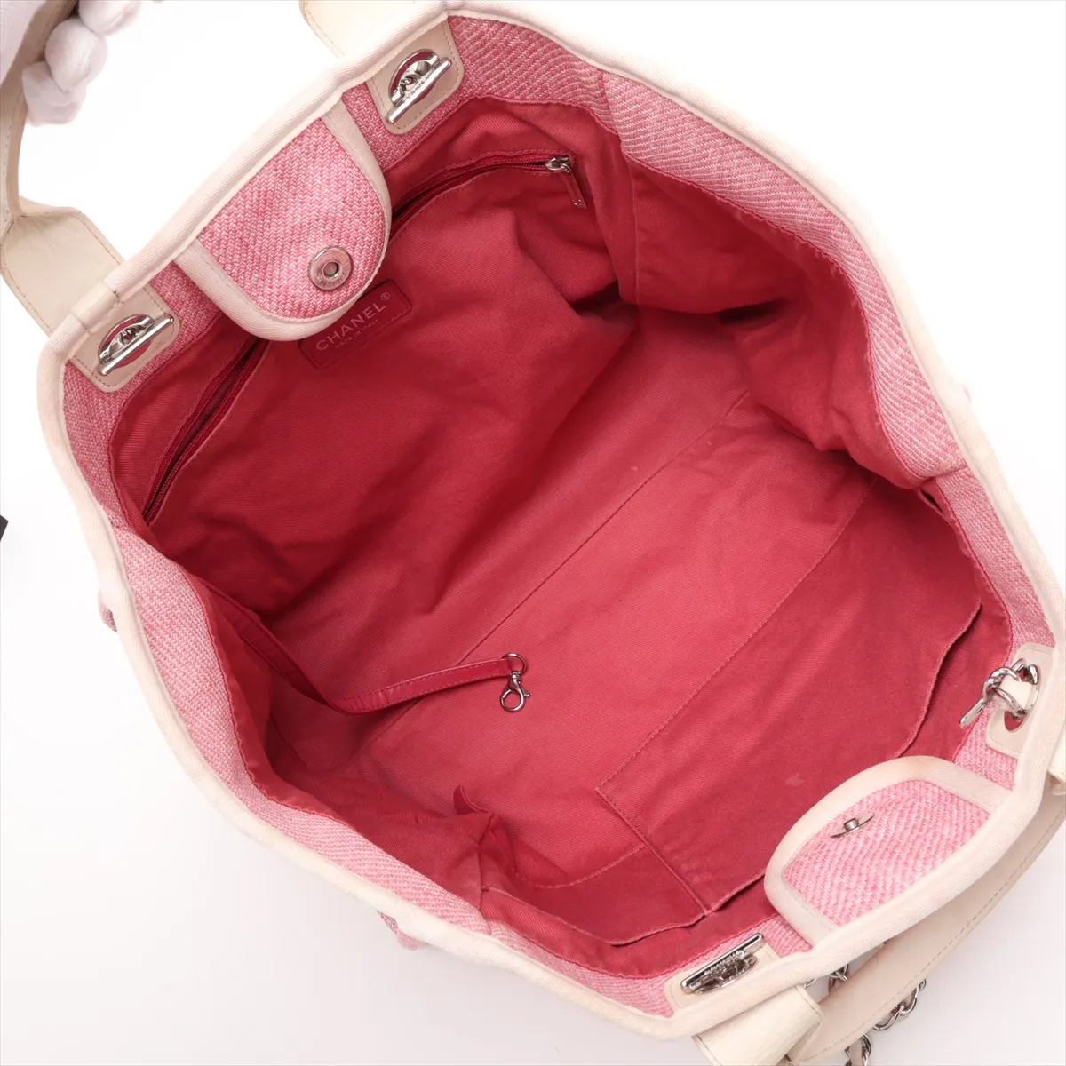 Deauville GM Tweed x Leather 2-Way Tote Bag, Pink, Silver Hardware — view 7