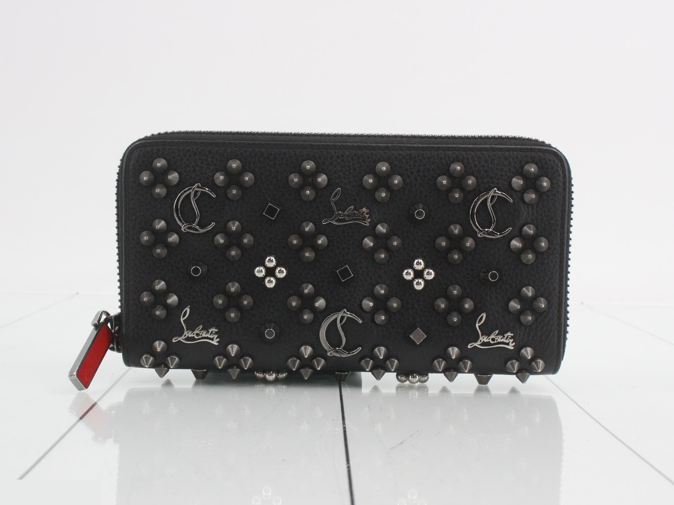 Panettone Long Wallet, Round, Leather, Black, Studs