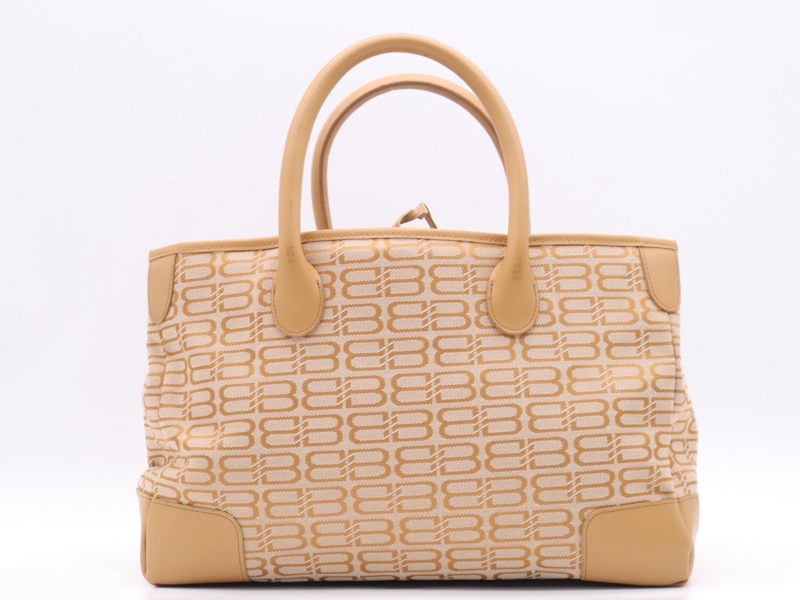 Jacquard/Leather BB Logo Monogram Tote Bag, Orange — view 2
