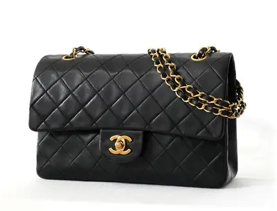 Matelassé 25 Lambskin Double Flap Double Chain Shoulder Bag, Black