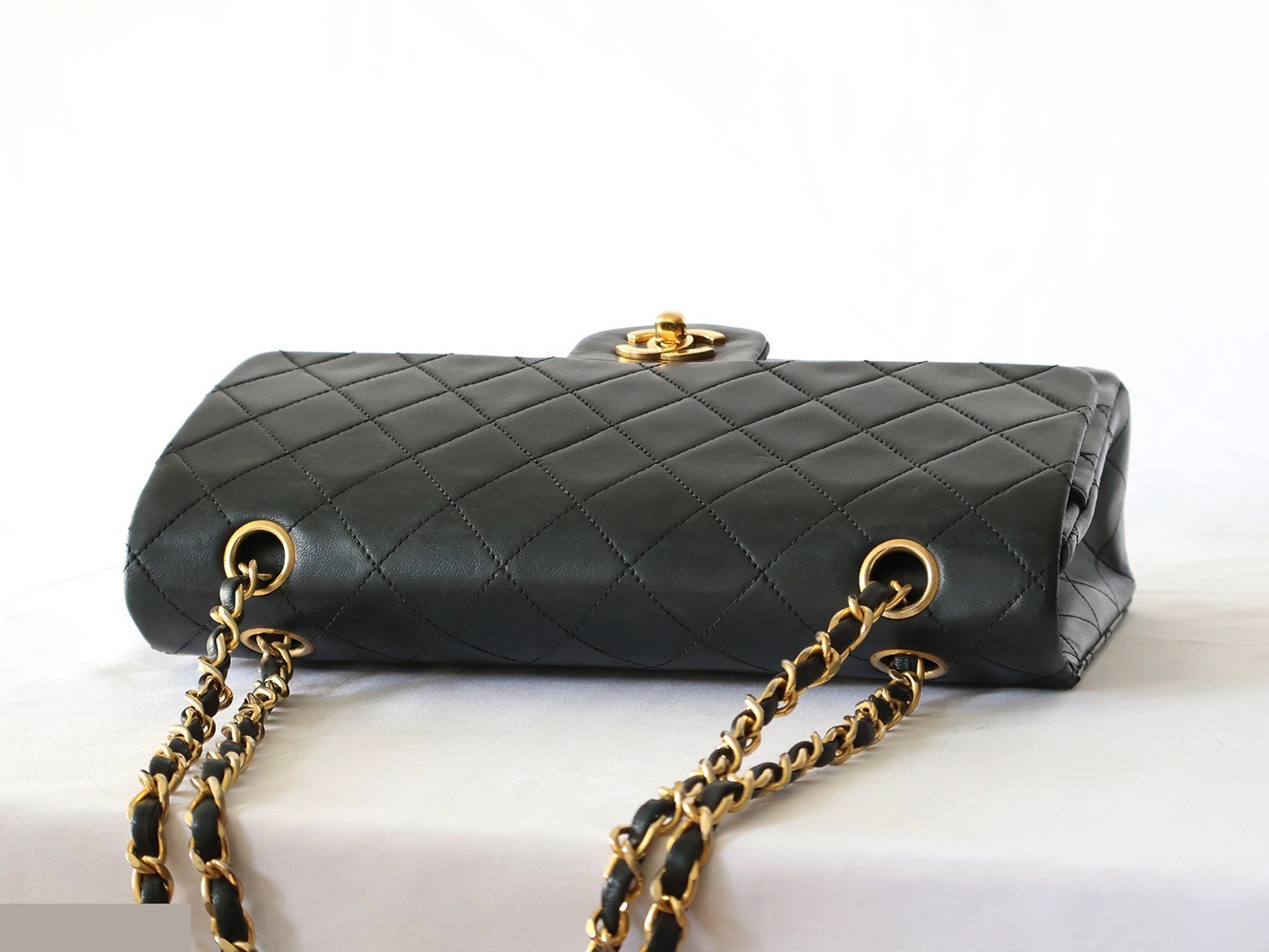 Matelassé 25 Lambskin Double Flap Double Chain Shoulder Bag, Black — view 8