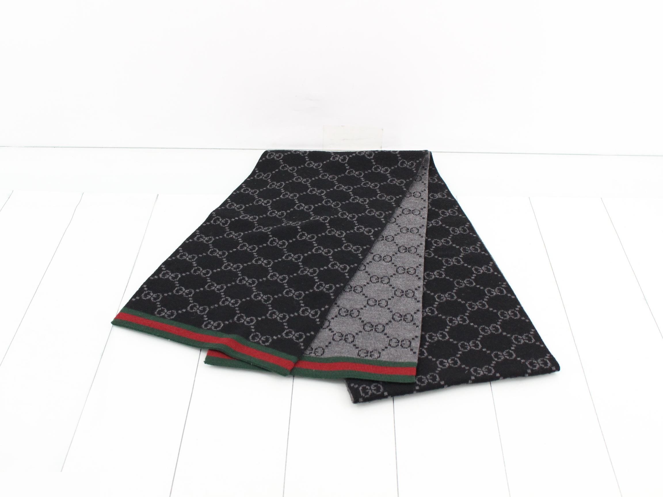 GG pattern scarf, with sherry trim, gray and black. — view 2