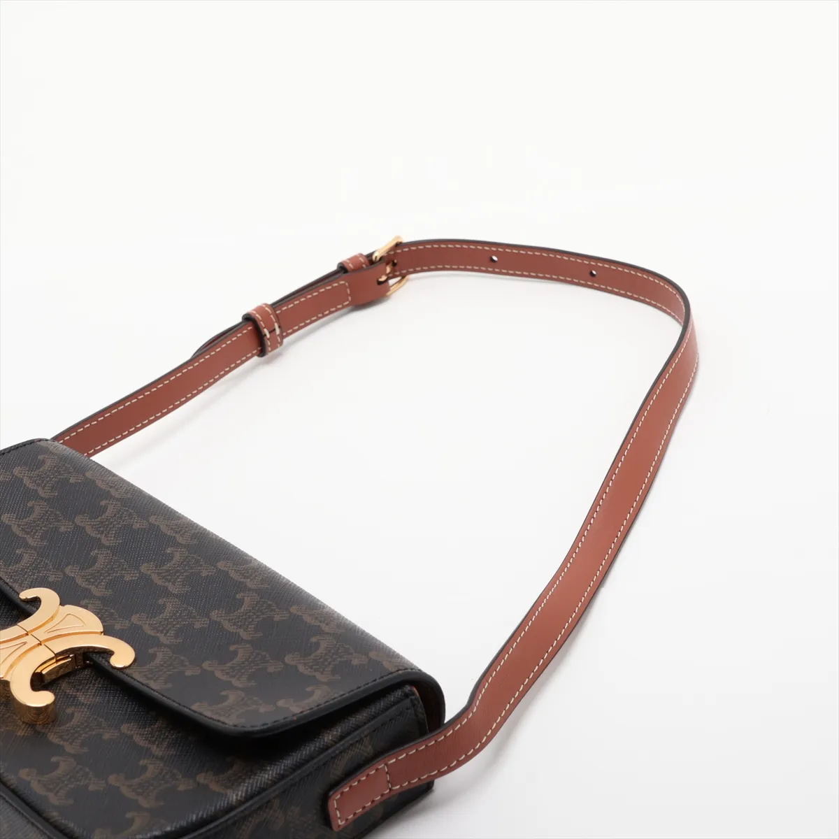 Triomphe Claude PVC Shoulder Bag, Brown — view 5