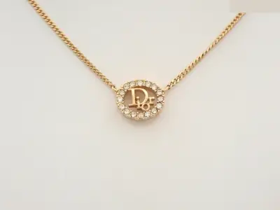 Logo rhinestone gold-plated necklace, chain approximately 42cm