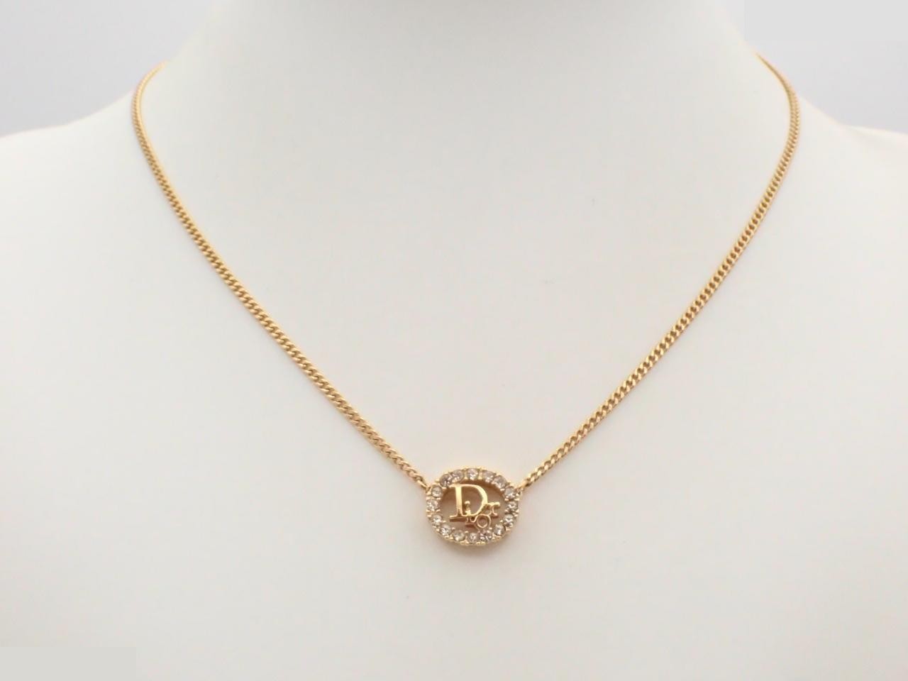 Logo rhinestone gold-plated necklace, chain approximately 42cm — view 3
