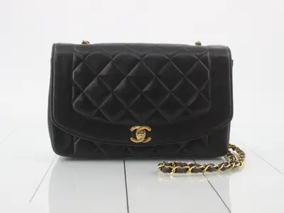 Matelassé Diana 25 Chain Shoulder Bag, Lambskin, Black, Series 3