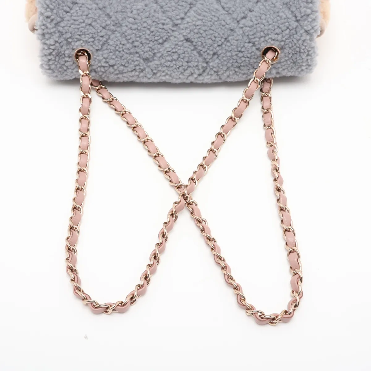 Matelassé Boa x Leather Single Flap Double Chain Bag, Gray with Gold Hardware, 28238663 (Serial Number 28) — view 5