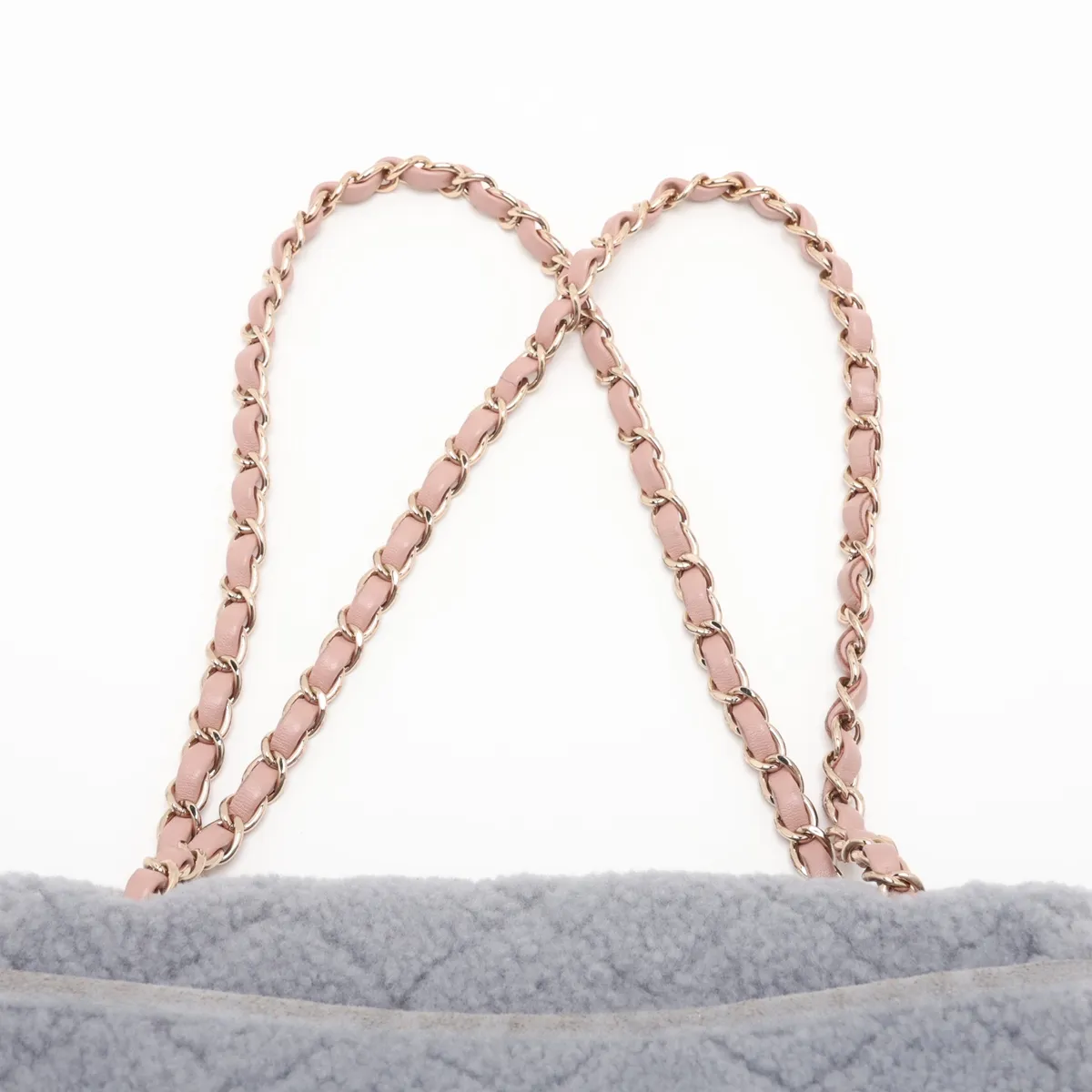 Matelassé Boa x Leather Single Flap Double Chain Bag, Gray with Gold Hardware, 28238663 (Serial Number 28) — view 6