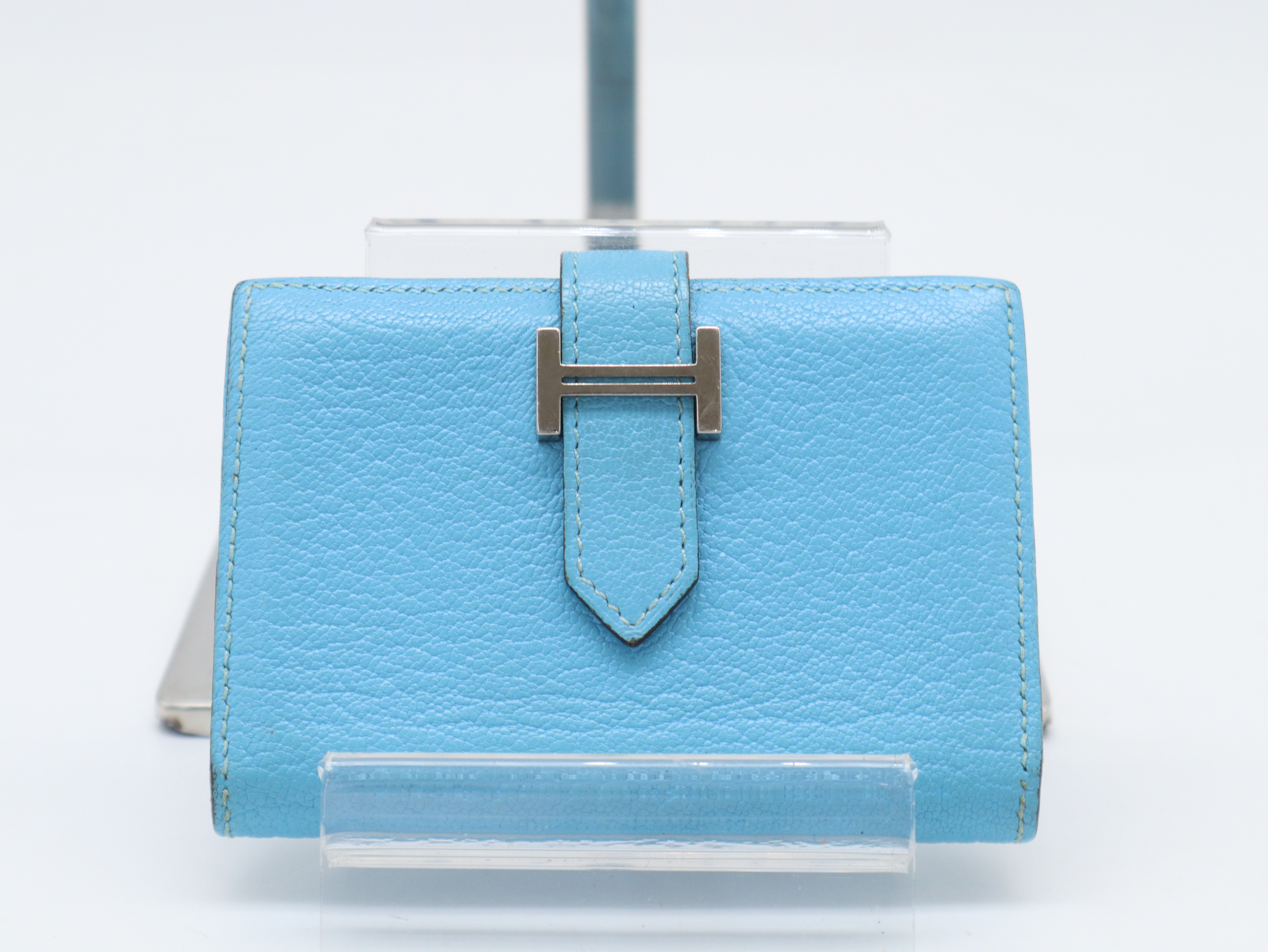 Bearn Mini Wallet, L stamp, Chevre leather, Blue