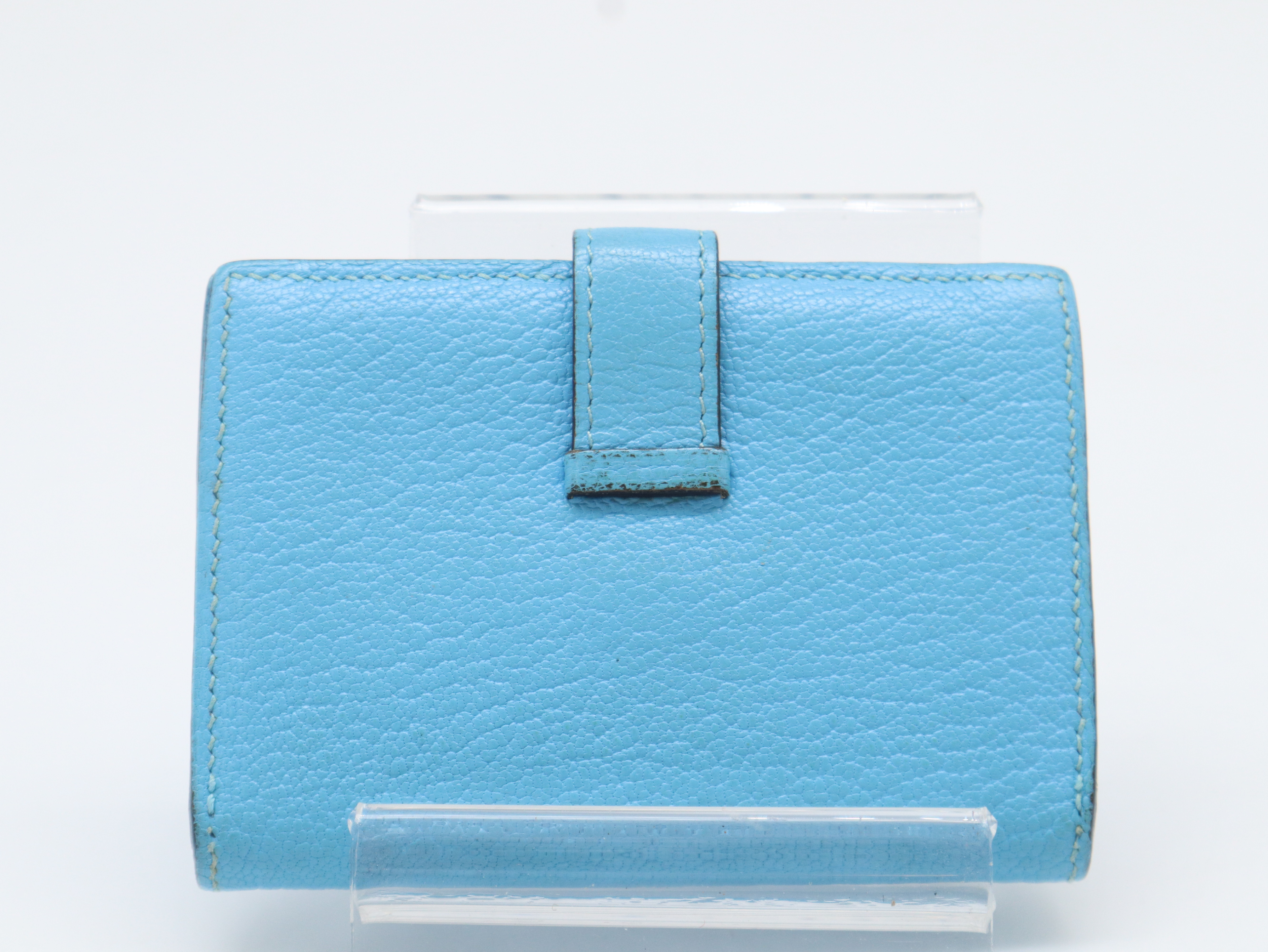 Bearn Mini Wallet, L stamp, Chevre leather, Blue — view 2