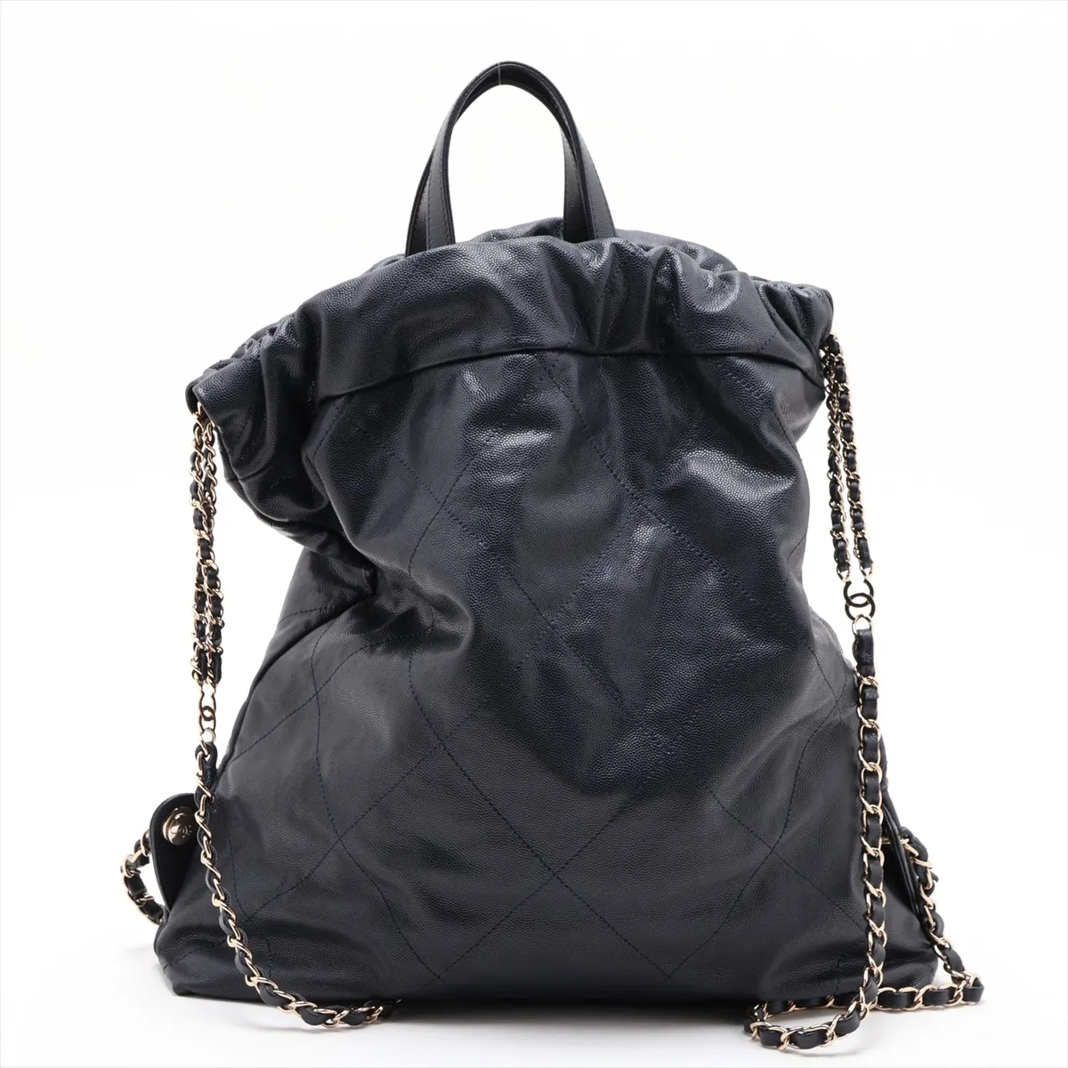 22 Backpack Caviar Skin Chain Backpack Navy Gold Hardware G0TPLGU9 Random Plate — view 2