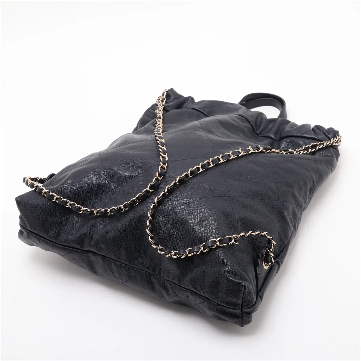 22 Backpack Caviar Skin Chain Backpack Navy Gold Hardware G0TPLGU9 Random Plate — view 5