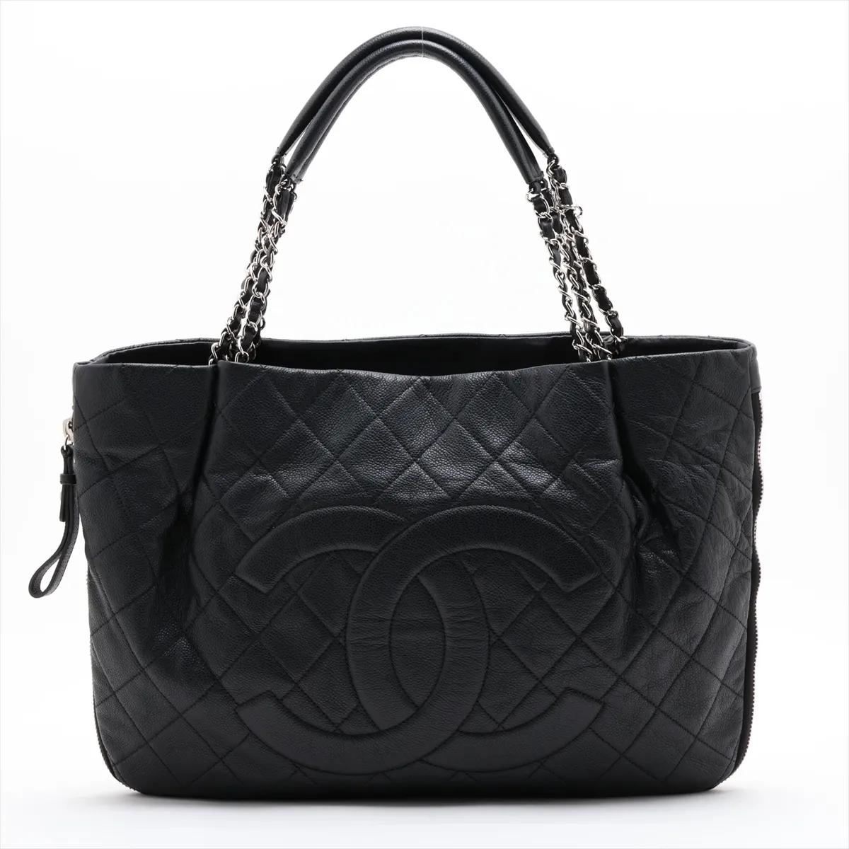 Matelassé Caviar Skin Chain Tote Bag, Black with Silver Hardware, Item No. 14450025 (Serial Number 14)