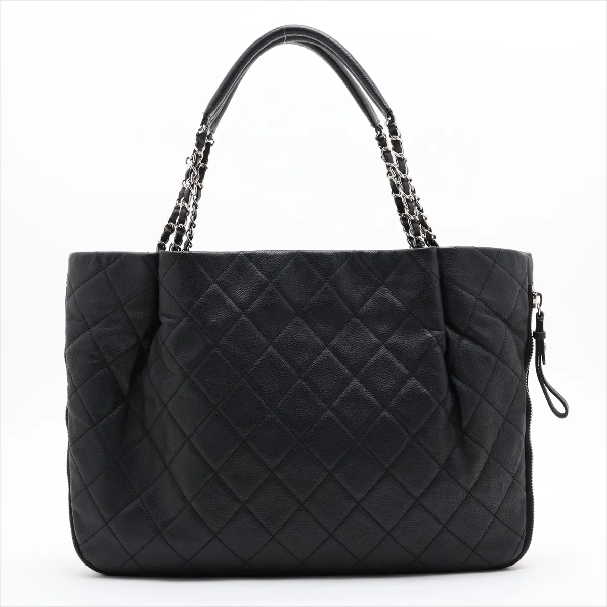 Matelassé Caviar Skin Chain Tote Bag, Black with Silver Hardware, Item No. 14450025 (Serial Number 14) — view 2