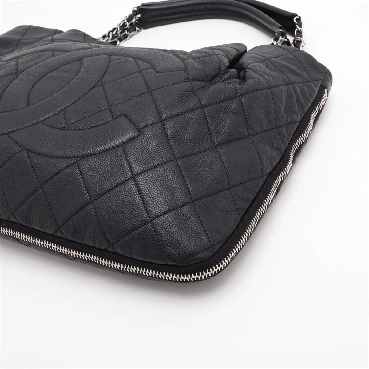 Matelassé Caviar Skin Chain Tote Bag, Black with Silver Hardware, Item No. 14450025 (Serial Number 14) — view 3