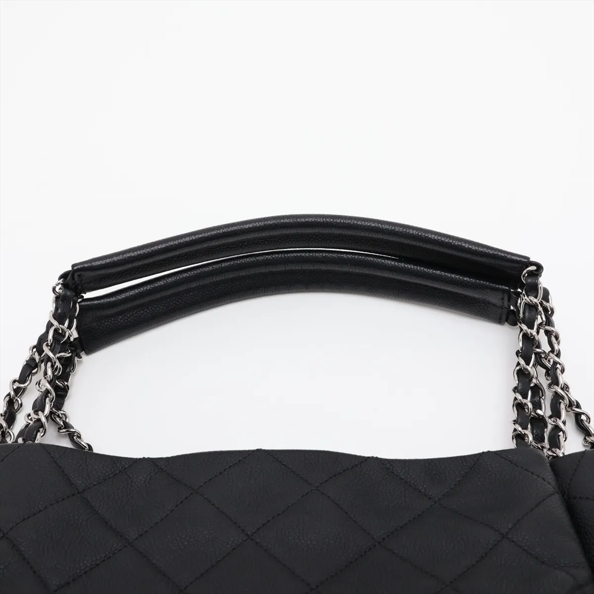 Matelassé Caviar Skin Chain Tote Bag, Black with Silver Hardware, Item No. 14450025 (Serial Number 14) — view 6