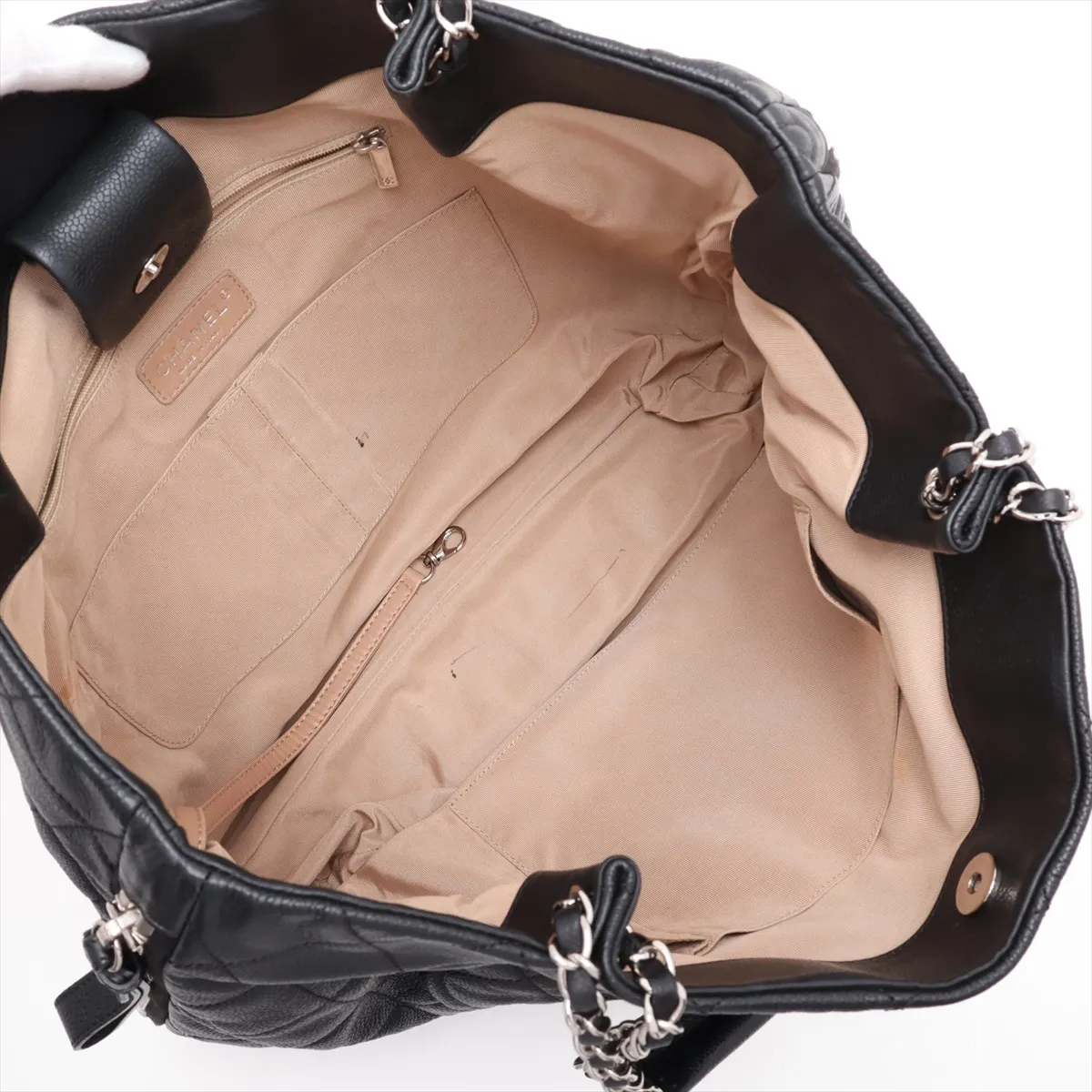 Matelassé Caviar Skin Chain Tote Bag, Black with Silver Hardware, Item No. 14450025 (Serial Number 14) — view 7