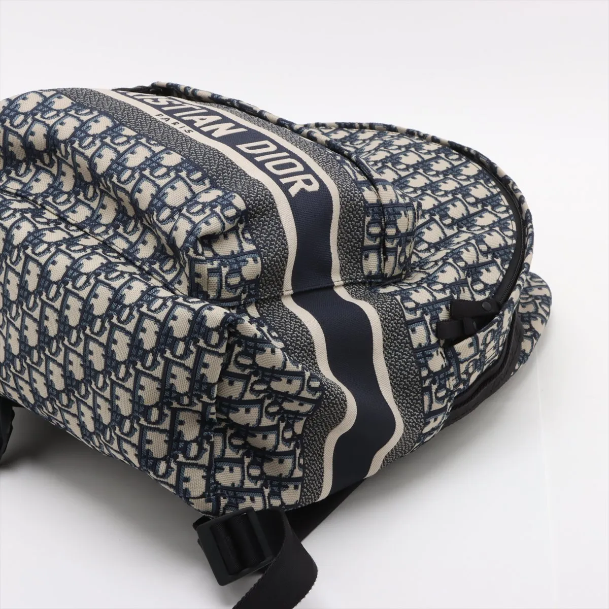 Oblique Jacquard Backpack/Rucksack, Beige x Navy — view 3