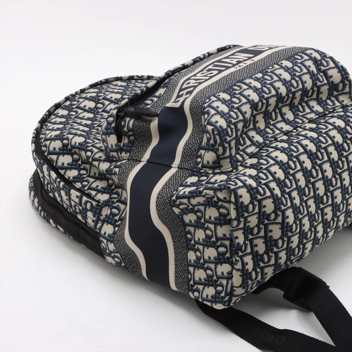Oblique Jacquard Backpack/Rucksack, Beige x Navy — view 4