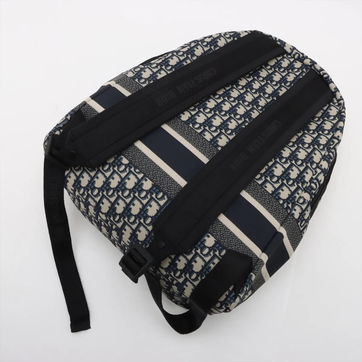 Oblique Jacquard Backpack/Rucksack, Beige x Navy — view 5