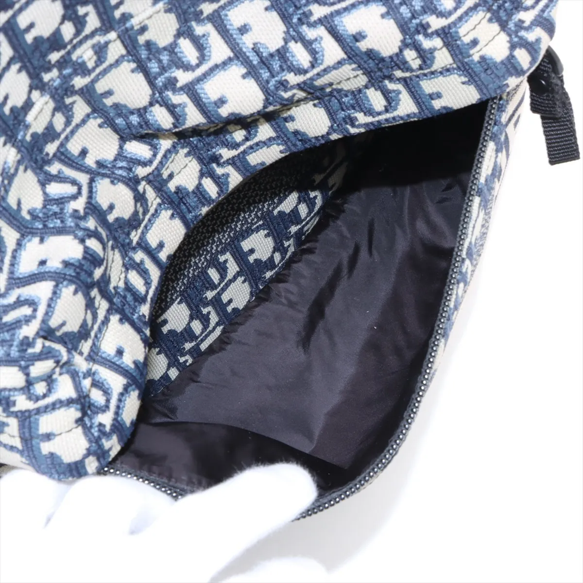 Oblique Jacquard Backpack/Rucksack, Beige x Navy — view 8