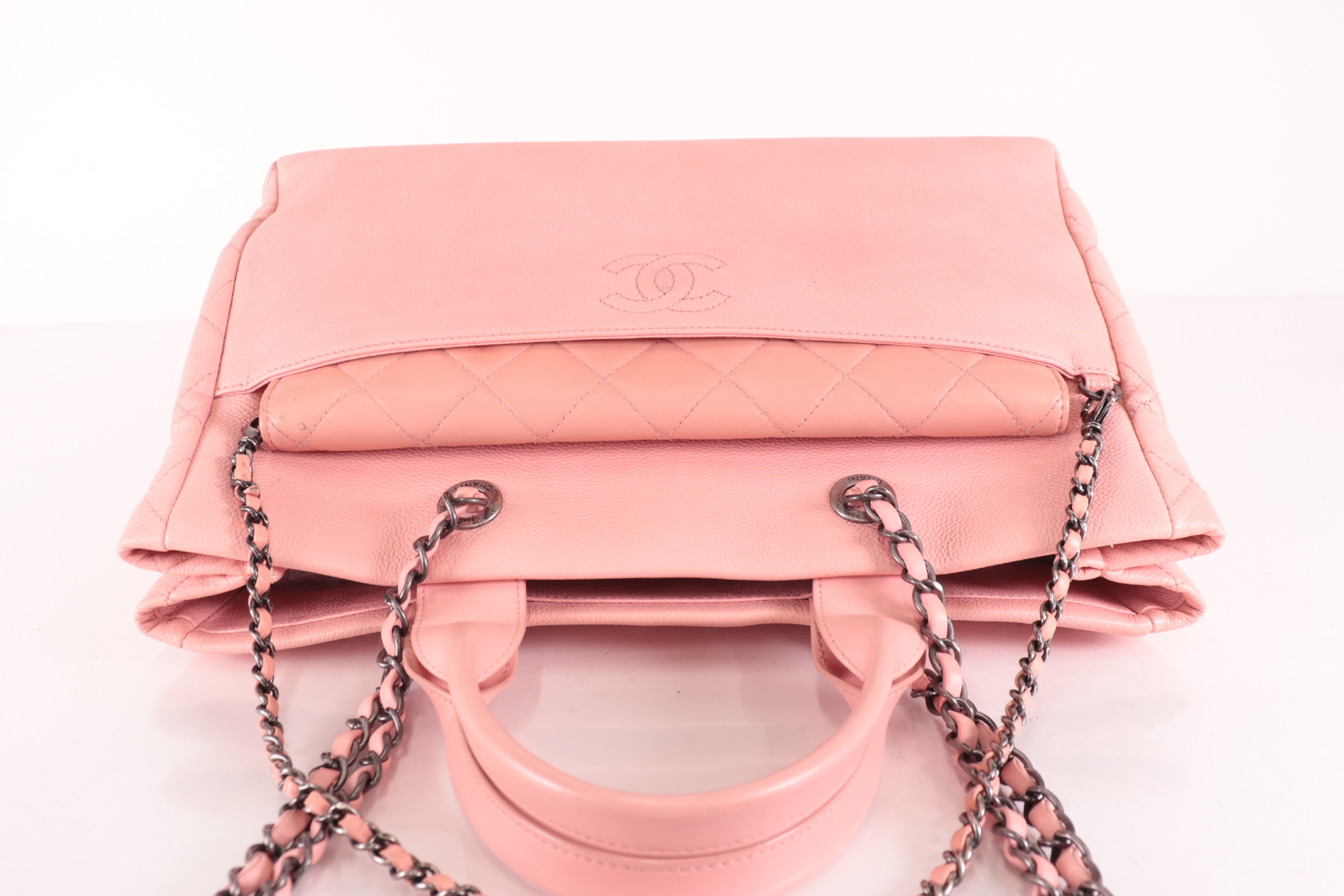 Caviar Leather 2-Way Tote Bag, Pink, Silver Hardware, Series 22 — view 6