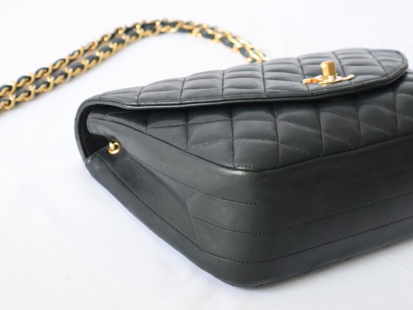 Matelassé Lambskin Chain Shoulder Bag, Black — view 3