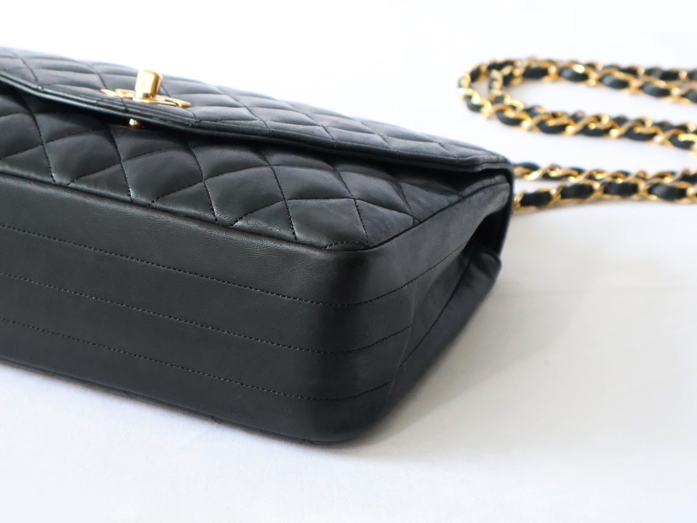 Matelassé Lambskin Chain Shoulder Bag, Black — view 4