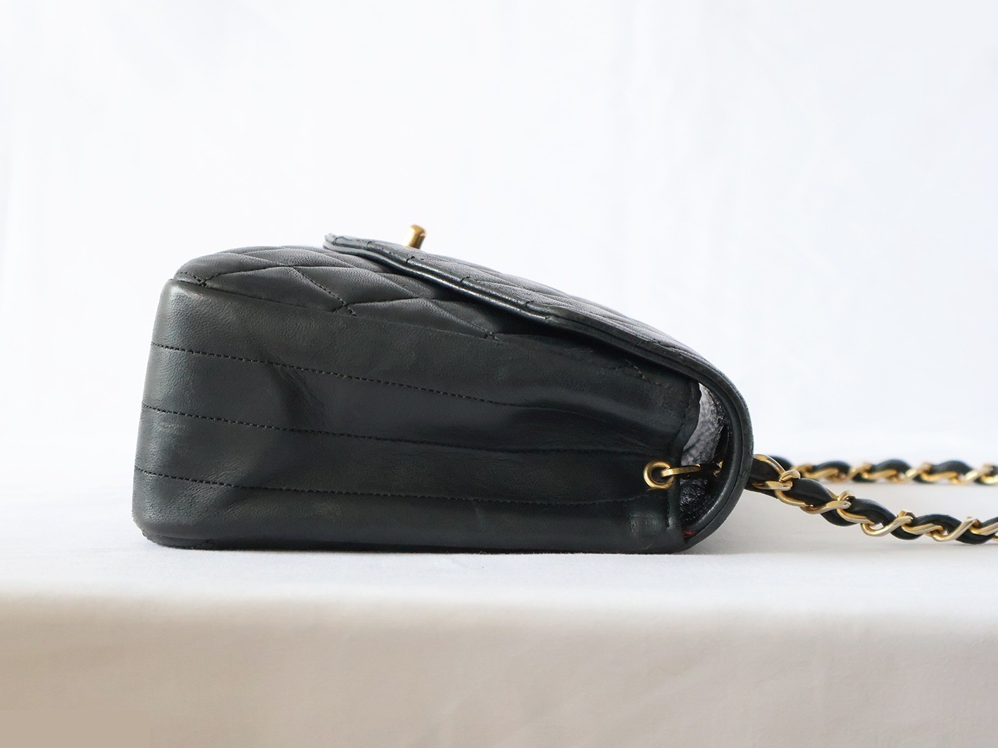 Matelassé Lambskin Chain Shoulder Bag, Black — view 6