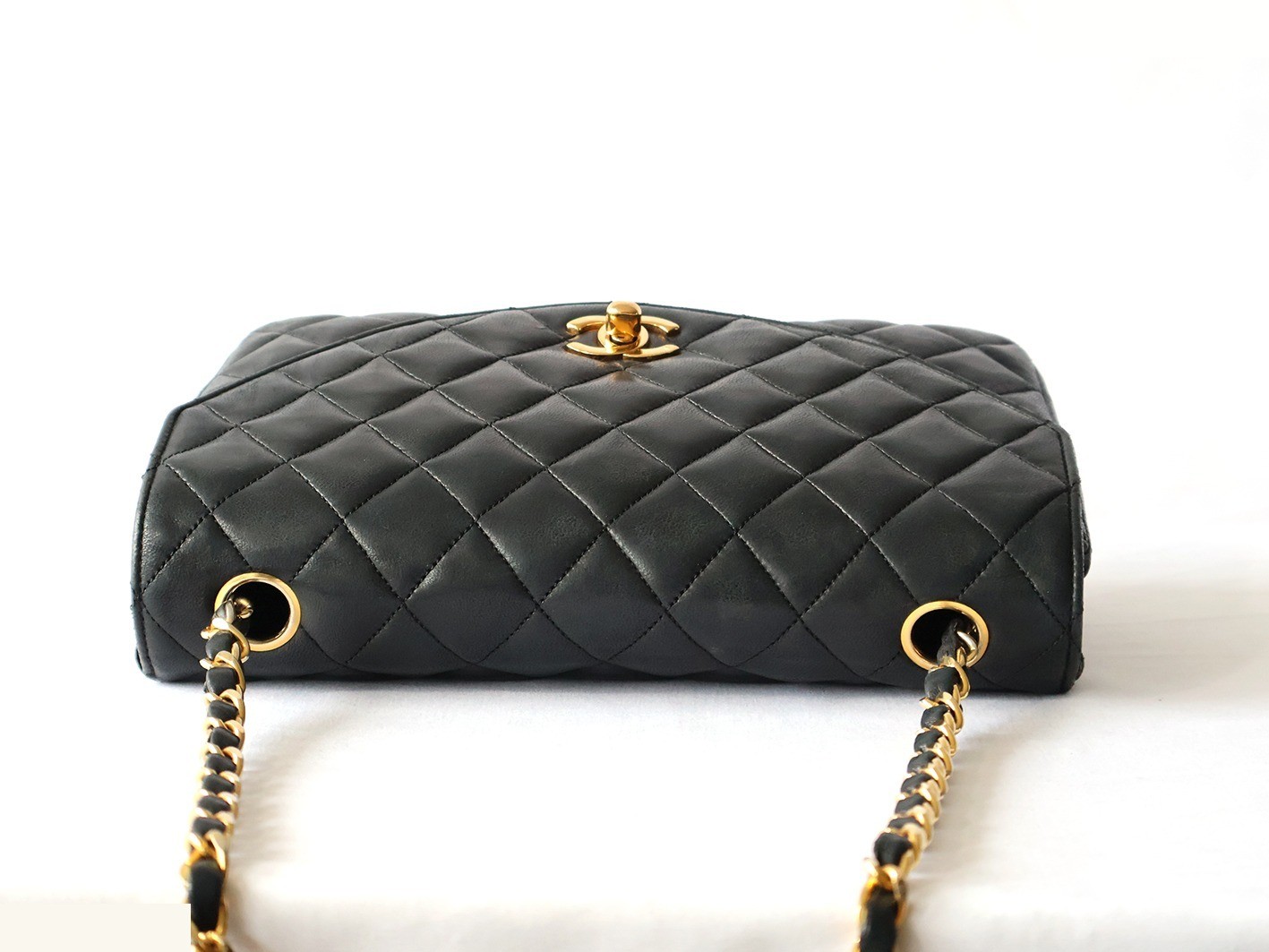 Matelassé Lambskin Chain Shoulder Bag, Black — view 8