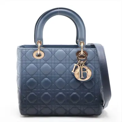 Cannage Lady Dior Leather 2-Way Handbag, Blue