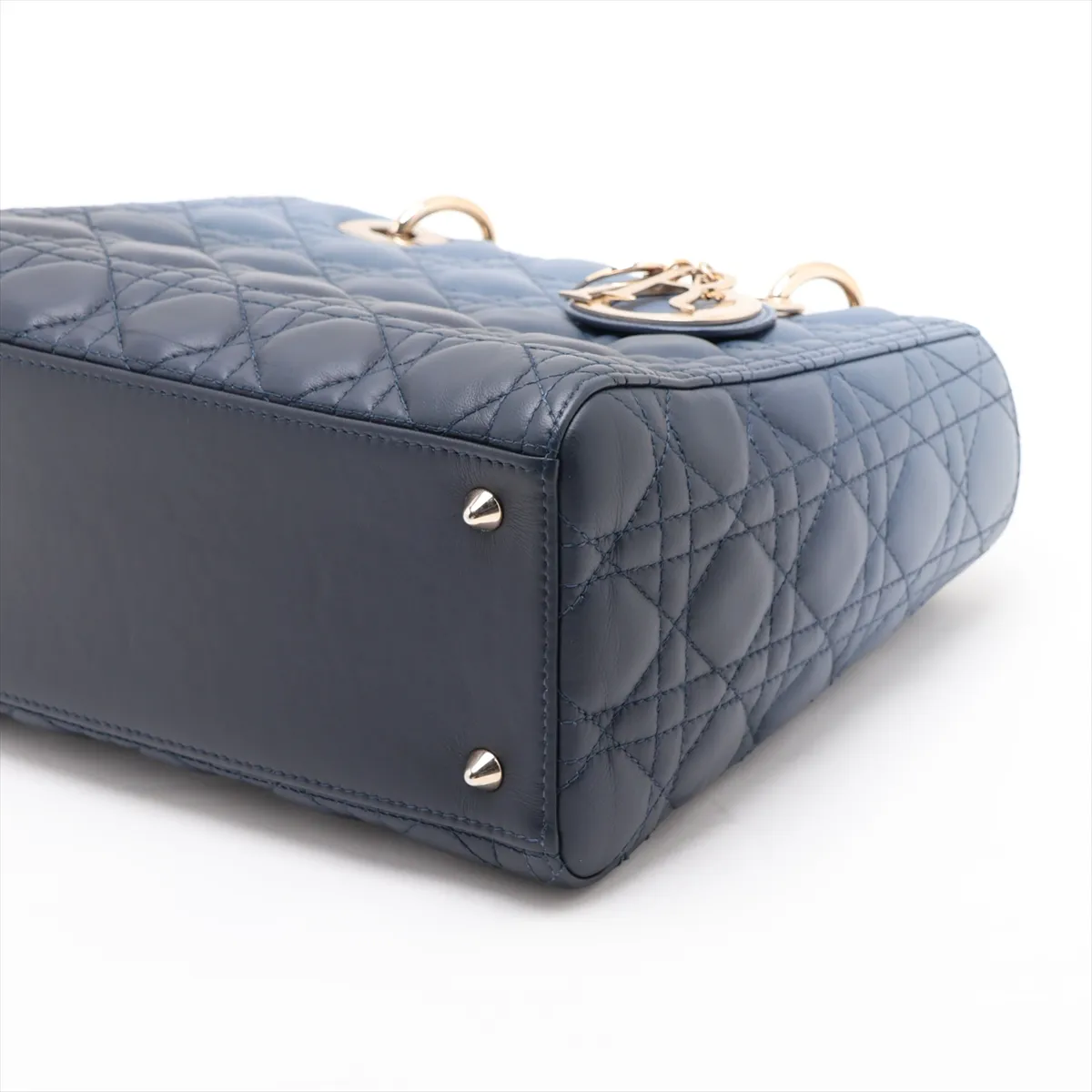 Cannage Lady Dior Leather 2-Way Handbag, Blue — view 3