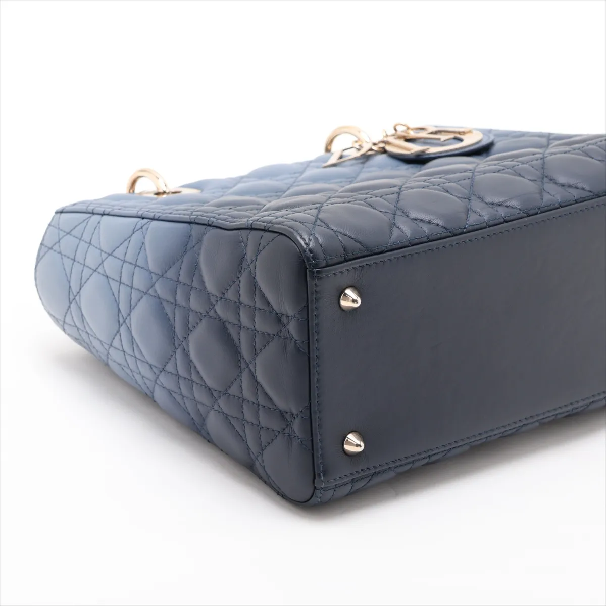 Cannage Lady Dior Leather 2-Way Handbag, Blue — view 4
