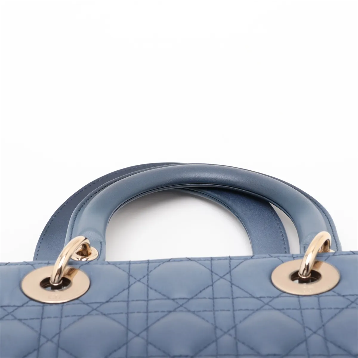 Cannage Lady Dior Leather 2-Way Handbag, Blue — view 6
