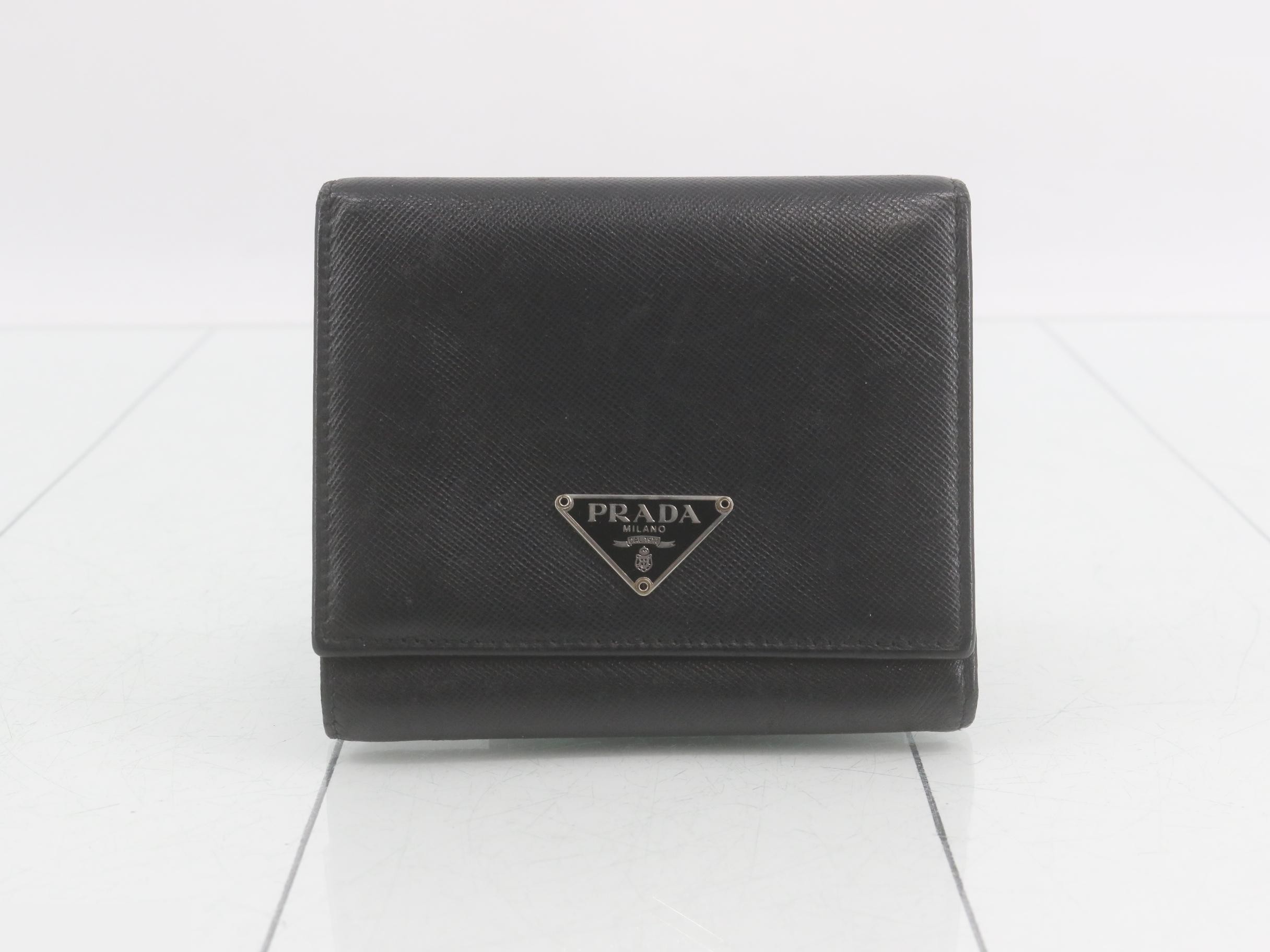 Saffiano Leather Tri-fold Wallet with Triangle Logo