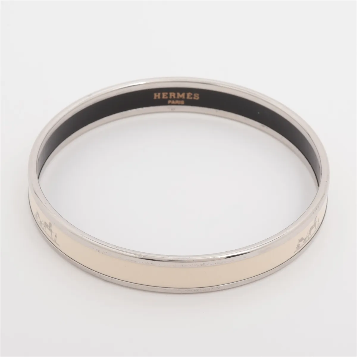 Email PM Bangle, Metal, Silver x Ivory. Shows signs of wear, — view 2