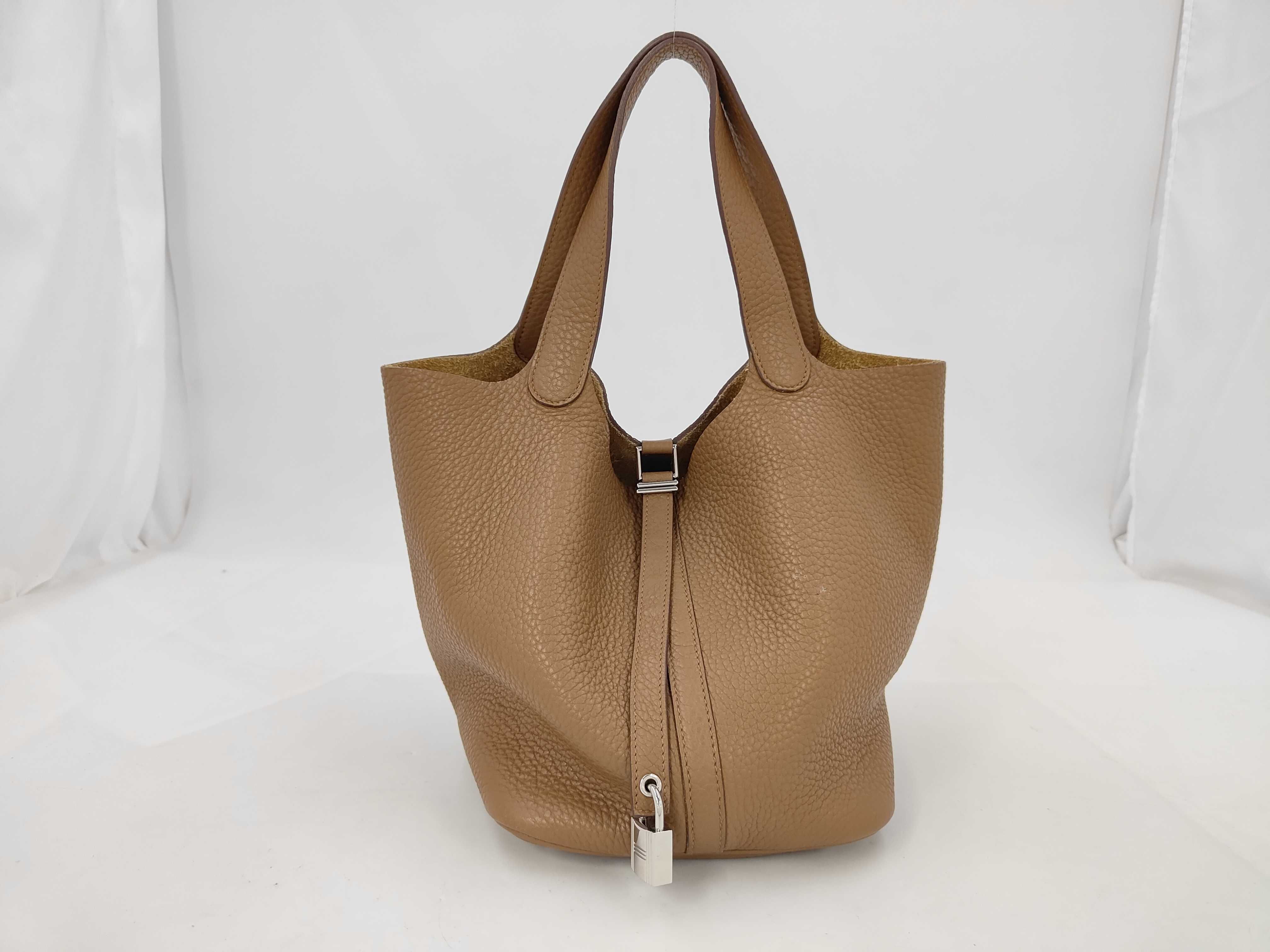 Picotan Lock MM Taurillon Clemence Brown Silver Q Stamp Handbag