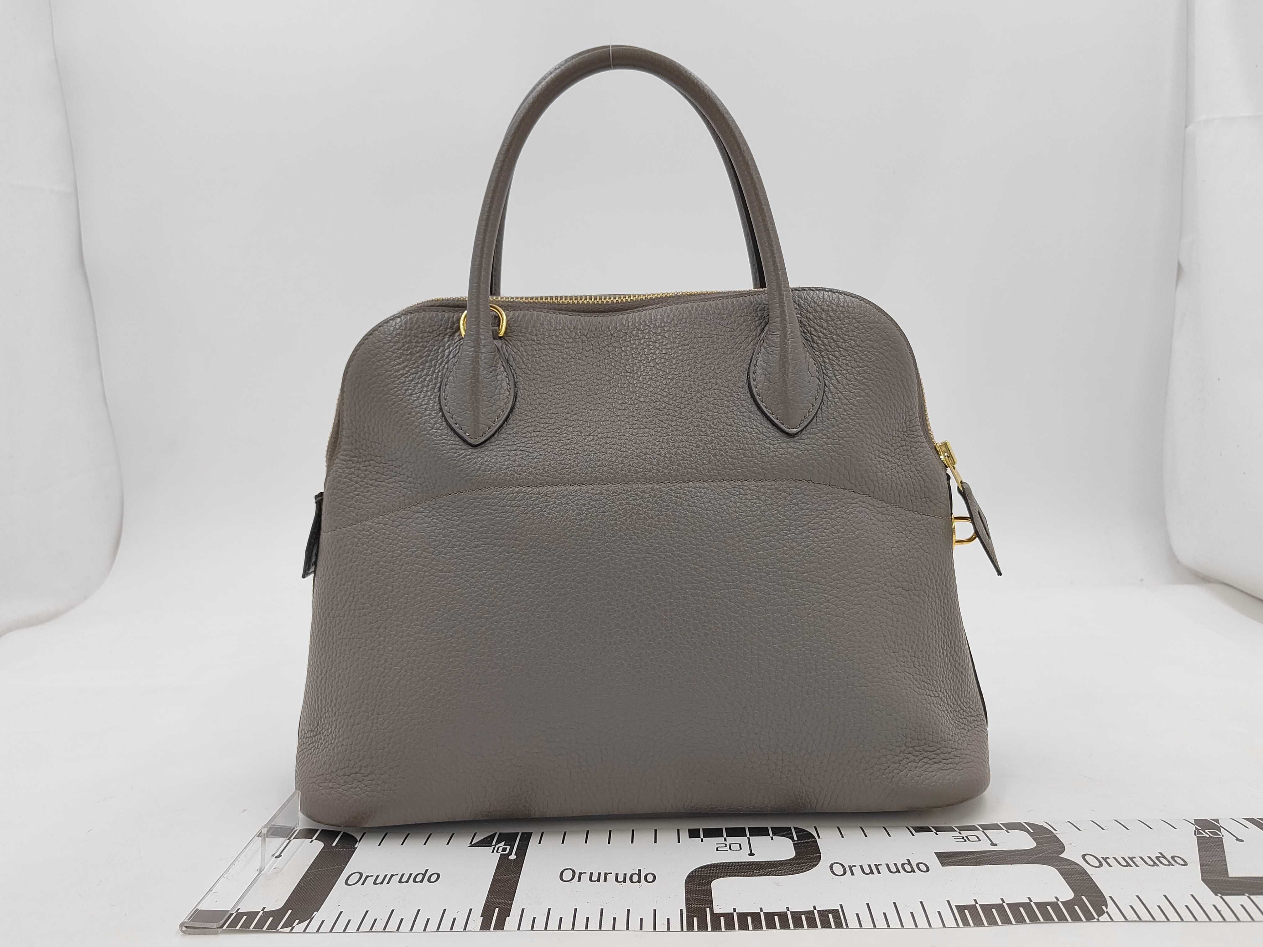 Bolide 31 Handbag in Taurillon Clemence Leather, Etoupe Leather, Gold Hardware, C Stamp — view 2