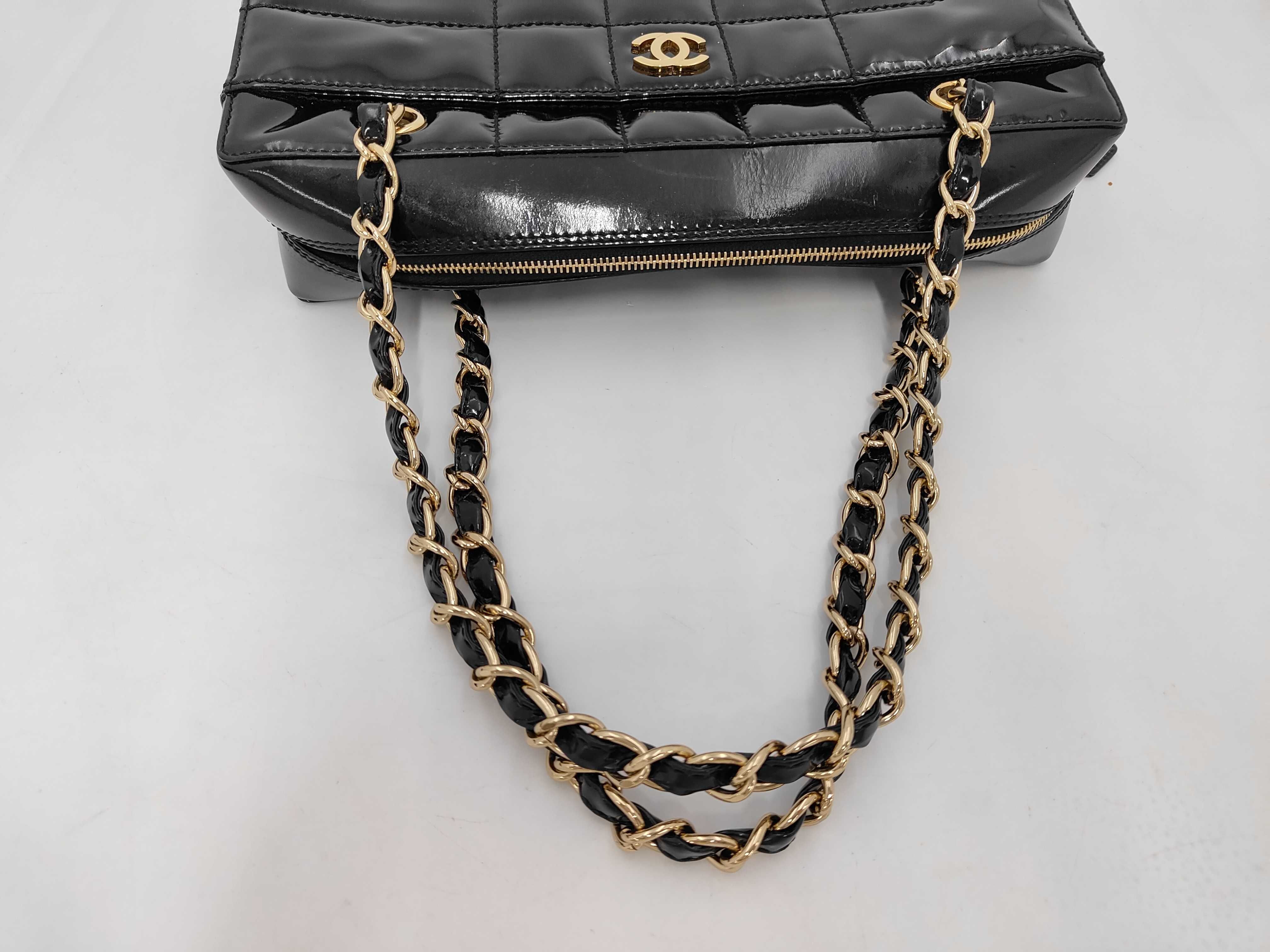 Chain Shoulder Bag, Enamel, Black, 349083, Gold Hardware, Dust Bag Included — view 5