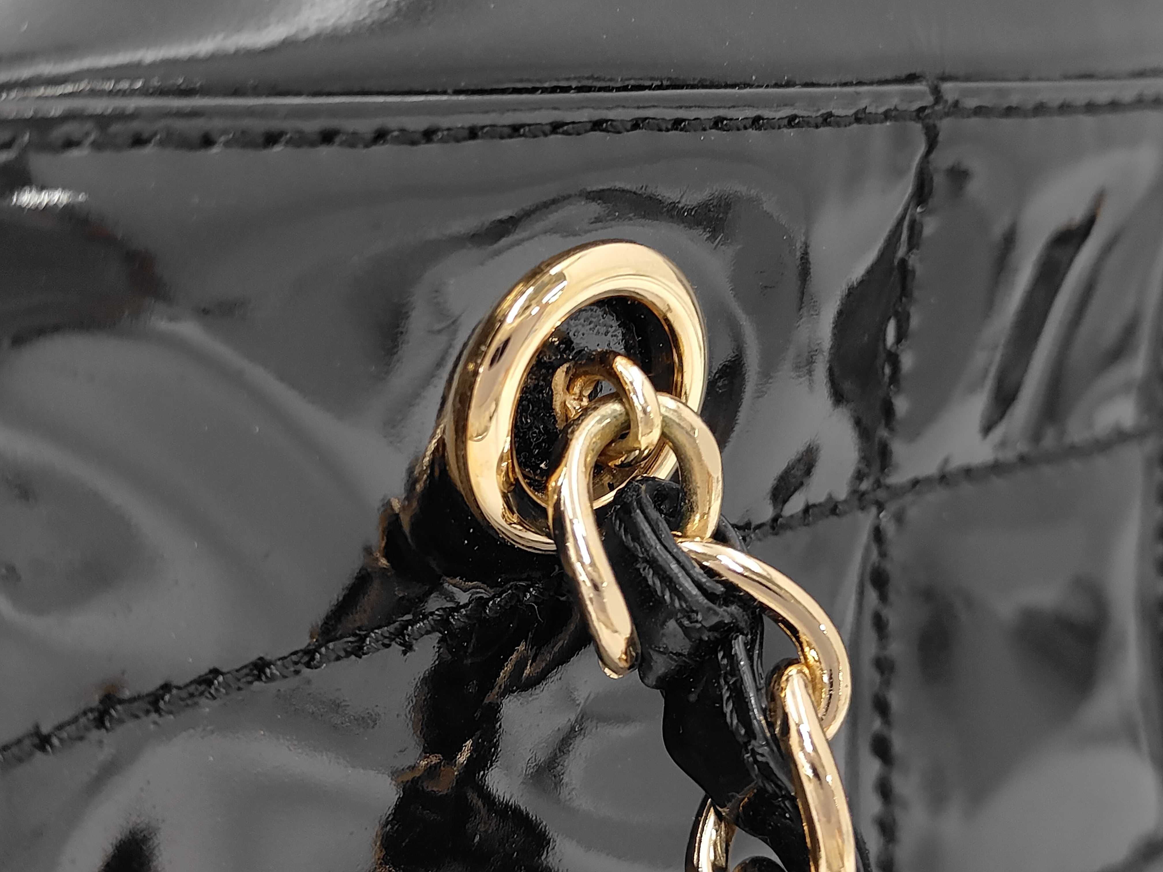 Chain Shoulder Bag, Enamel, Black, 349083, Gold Hardware, Dust Bag Included — view 7