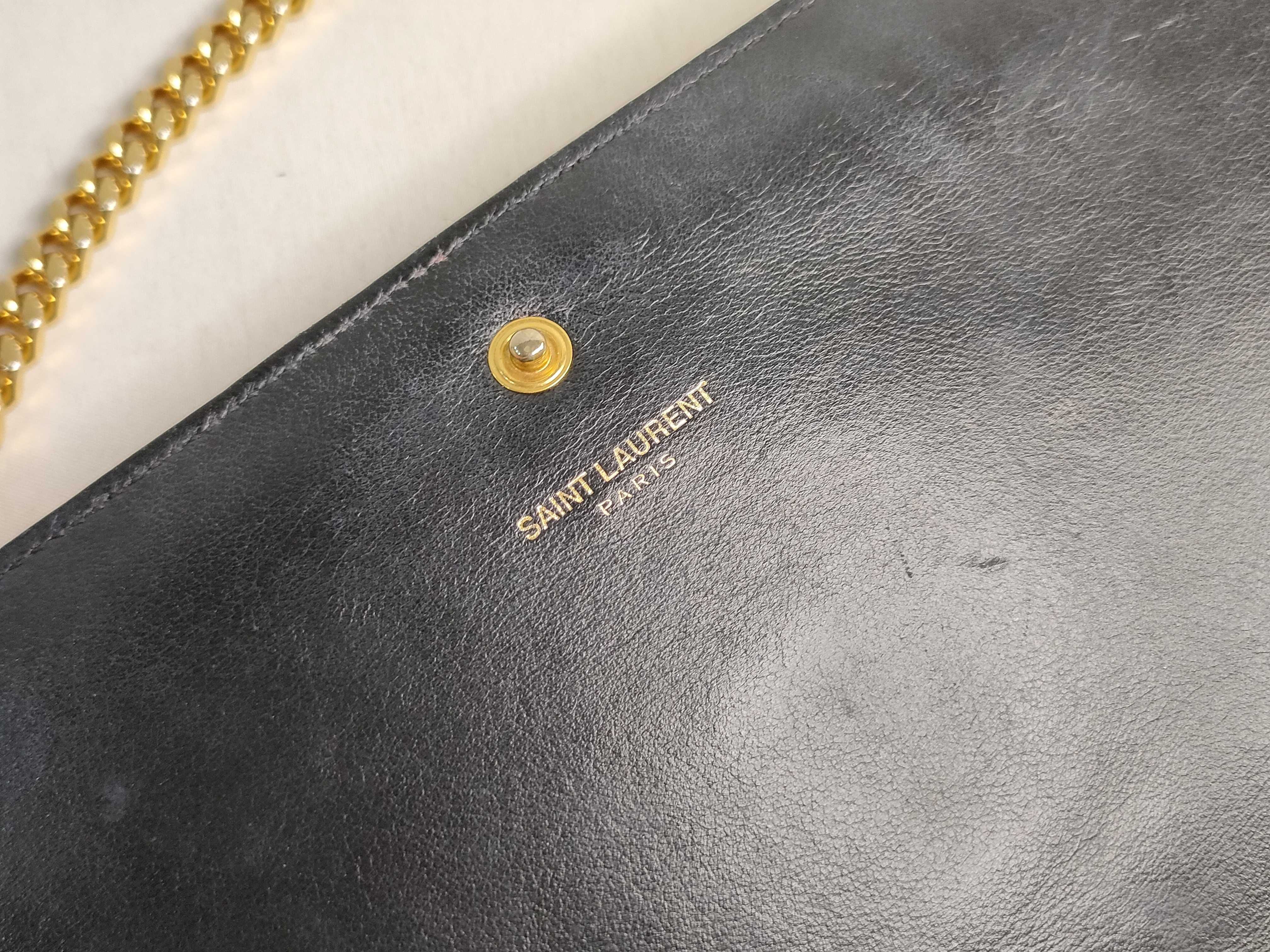 FR- Paris Classic Kate Leather Chain Shoulder Bag Black x Gold — view 13