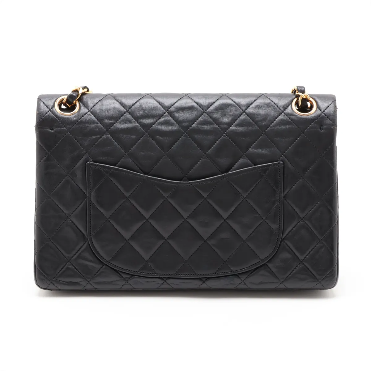 Matelassé 25 Lambskin Double Flap Double Chain Bag, Black with Gold Hardware, A01112 — view 2