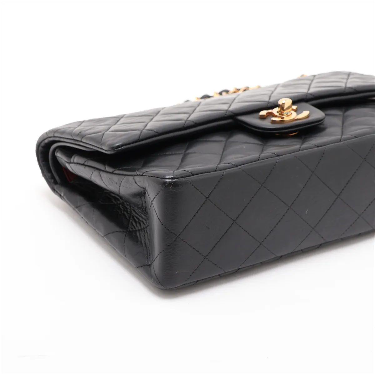 Matelassé 25 Lambskin Double Flap Double Chain Bag, Black with Gold Hardware, A01112 — view 4