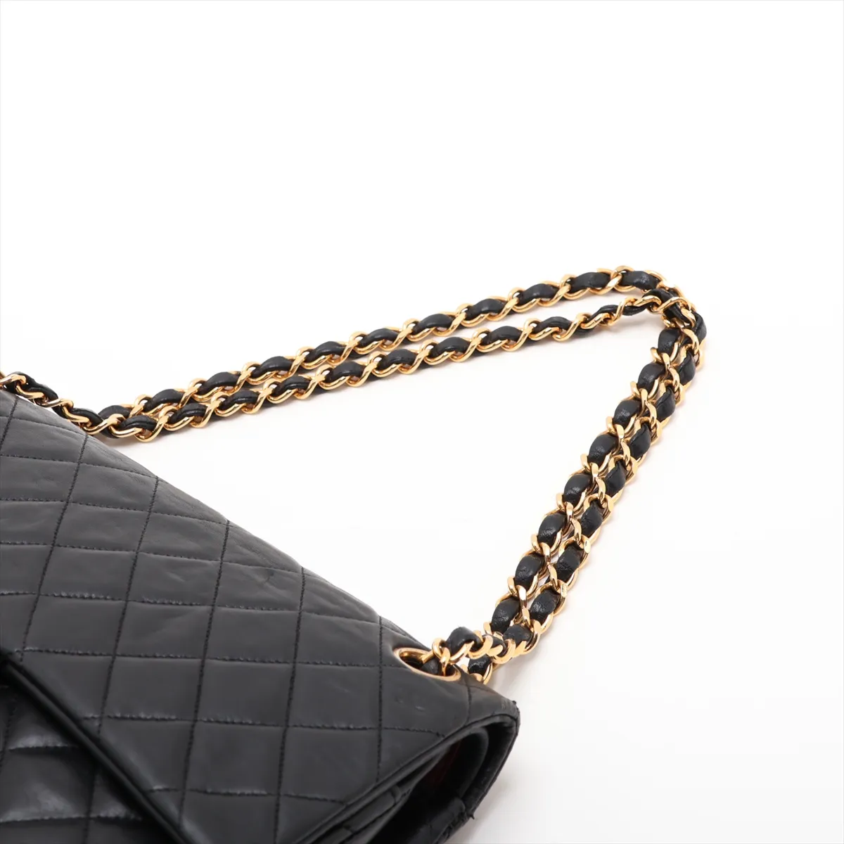 Matelassé 25 Lambskin Double Flap Double Chain Bag, Black with Gold Hardware, A01112 — view 5