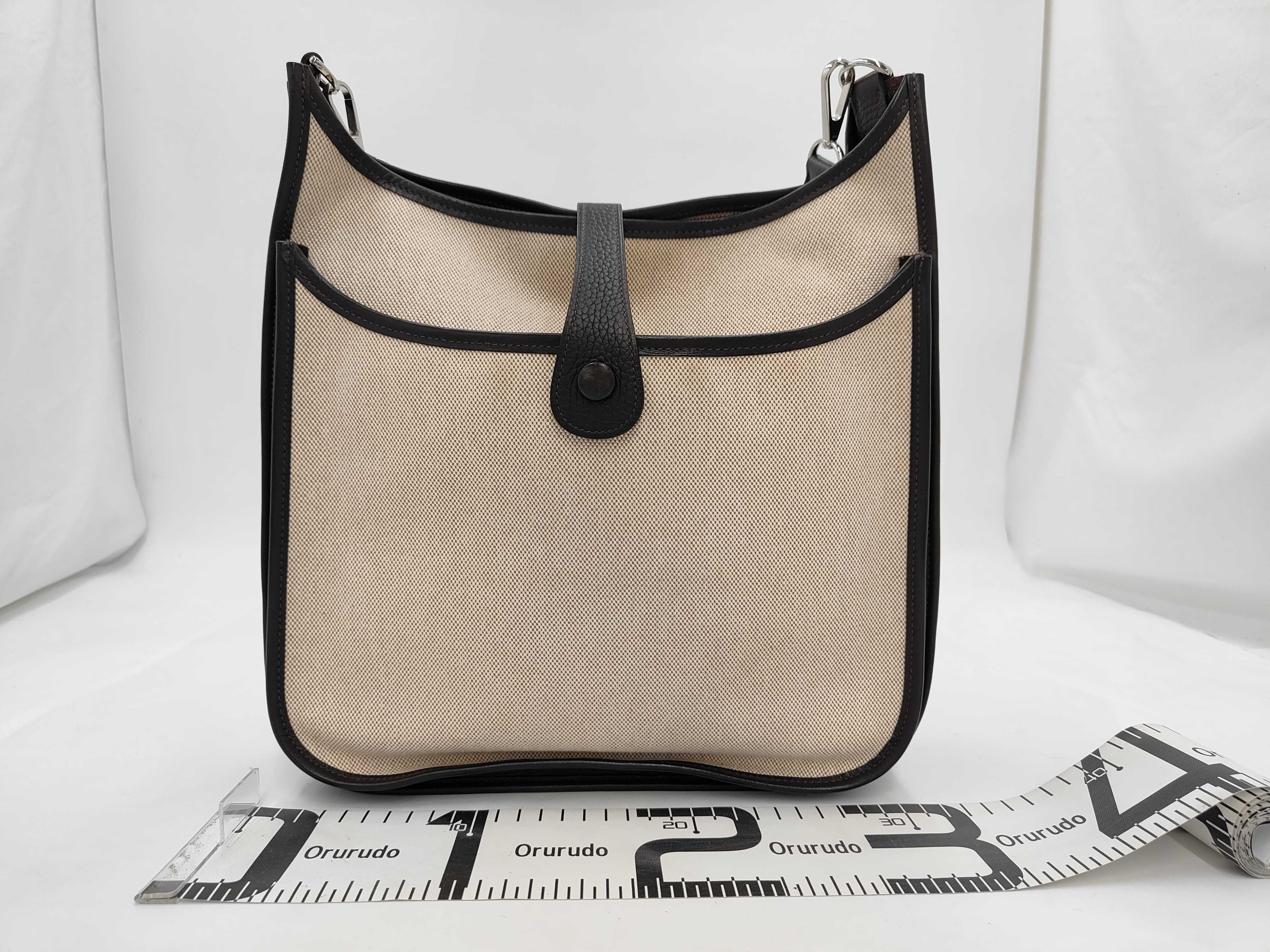 Evelyne Hermes Evelyne 2 GM Toile H x Taurillon Clemence Chocolate Silver Hardware Shoulder Bag — view 2