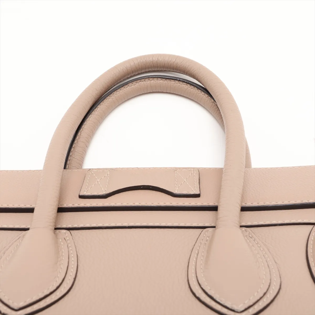 Luggage Mini Shopper Leather Handbag, Beige — view 6