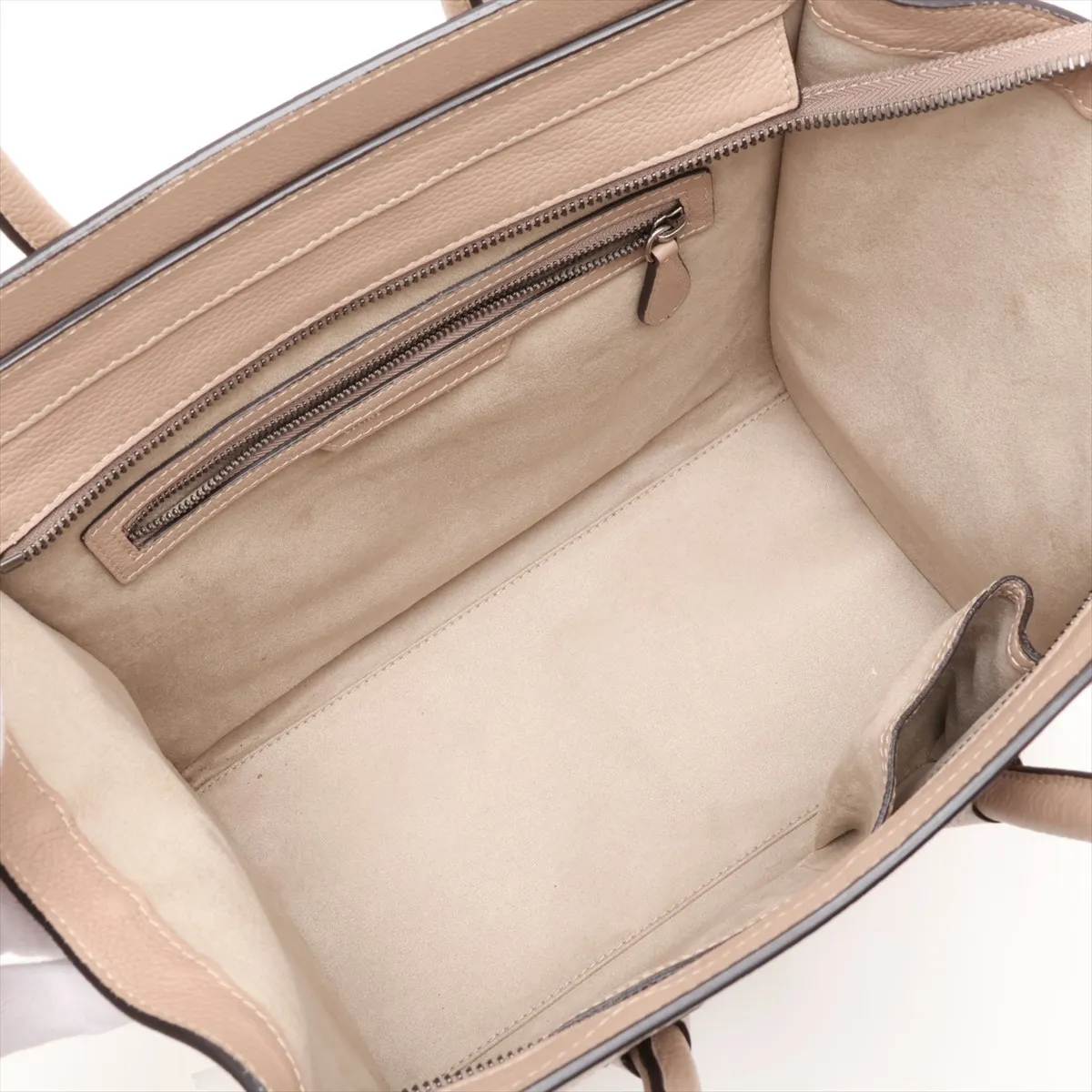 Luggage Mini Shopper Leather Handbag, Beige — view 7